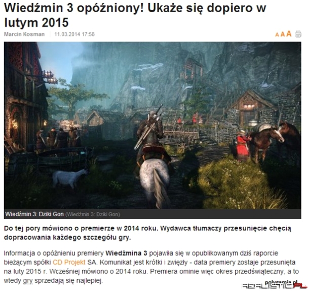 Smutna wiadomość dla fanów wiedźmina