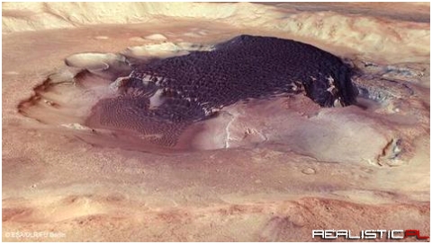 Cascading dunes in a martian crater