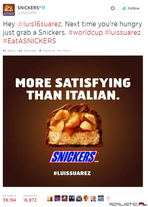 Snickers Adds its Own Commentary to the World Cup Suarez Bite