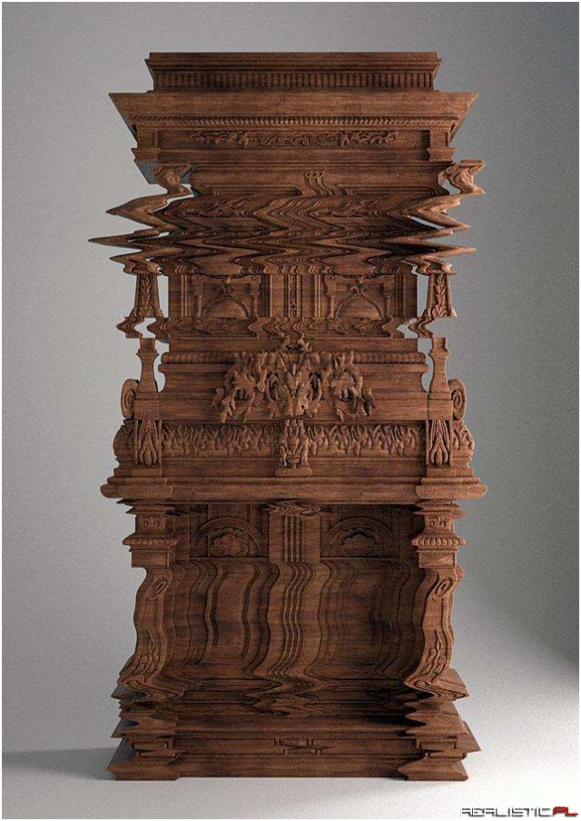 A Cabinet Carved to Look Like a Digital Glitch