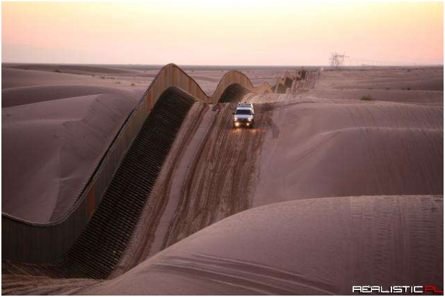 Algodones Sand Dunes Curvy Border Fence in Southern California