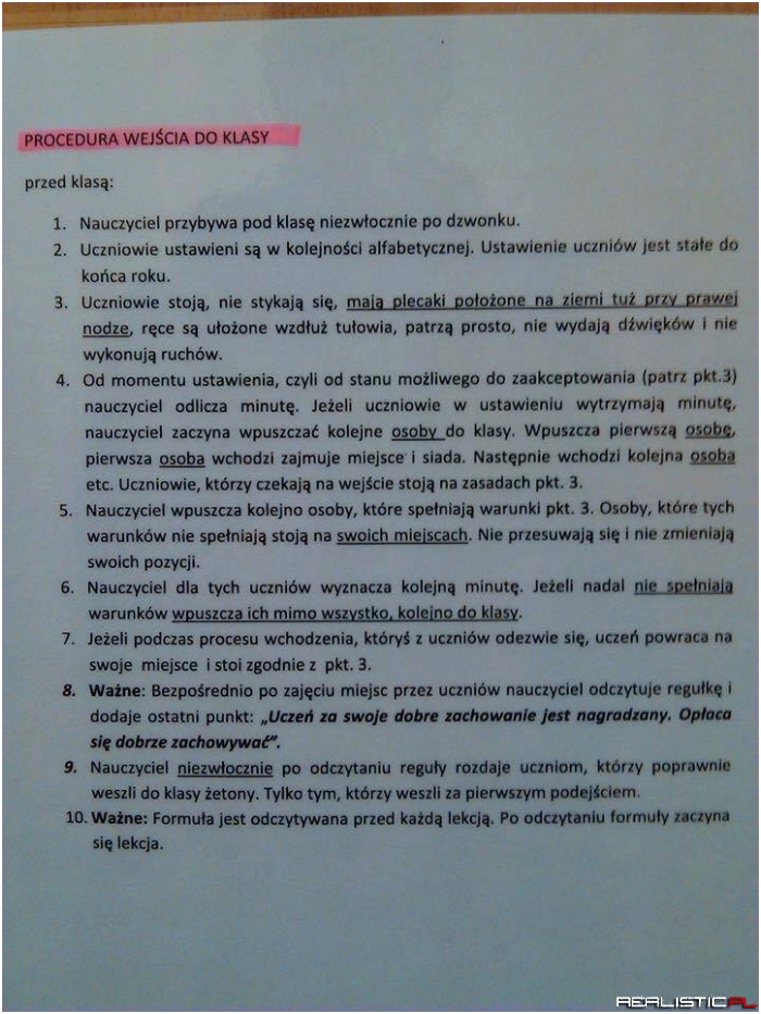 Procedura wejścia do klasy