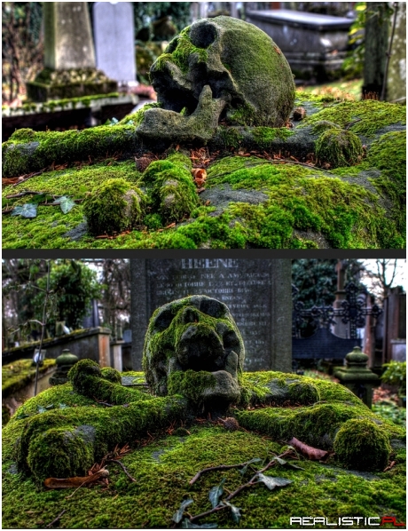 Obrośnięty mchem nagrobek