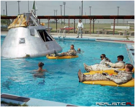 Apollo 1 crew practicing a water landing in 1966