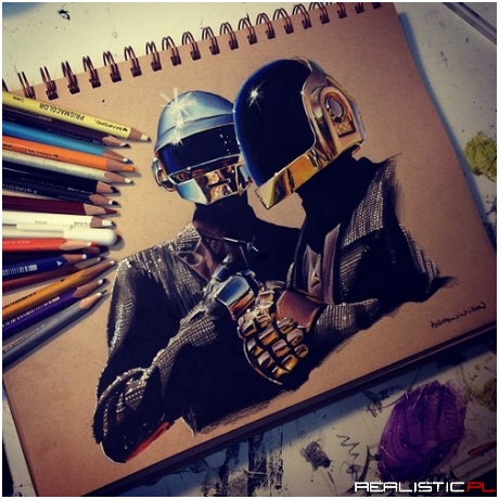 FUCKIN SWEET ASS DAFT PUNK COLORED PENCILS HELLA