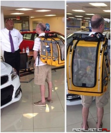 How Else is He Supposed to Tote His Bird Around While Car Shopping