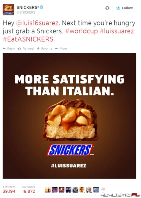 Snickers Adds its Own Commentary to the World Cup Suarez Bite