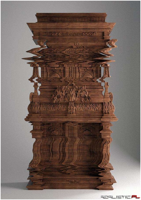 A Cabinet Carved to Look Like a Digital Glitch