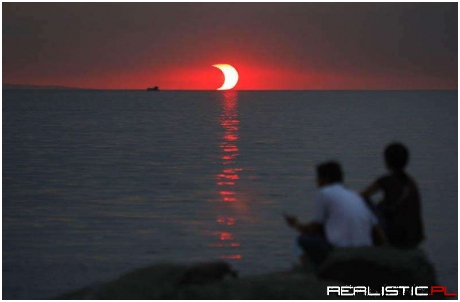 Sunset and Eclipse Happening at the Same Time