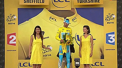 Tour de France Stage Winner Vincenzo Nibali Tries to Kiss a Podium Girl