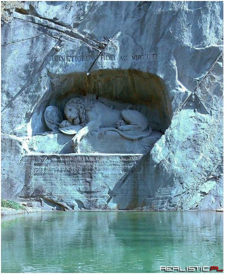 Wounded Lion Sculpture in Honor of Swiss Guards Who Died in the French Revolution - Luzern, Switzerland