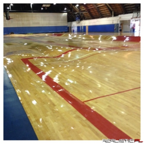 This is what happens to a basketball court when the pipes burst