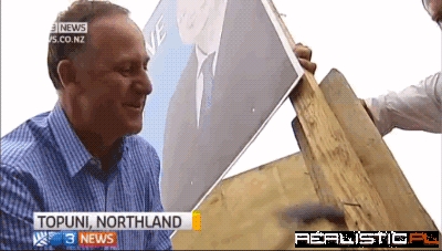 New Zealand Prime Minister Trying to Hammer a Nail