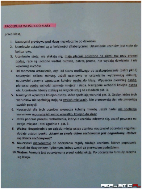 Procedura wejścia do klasy