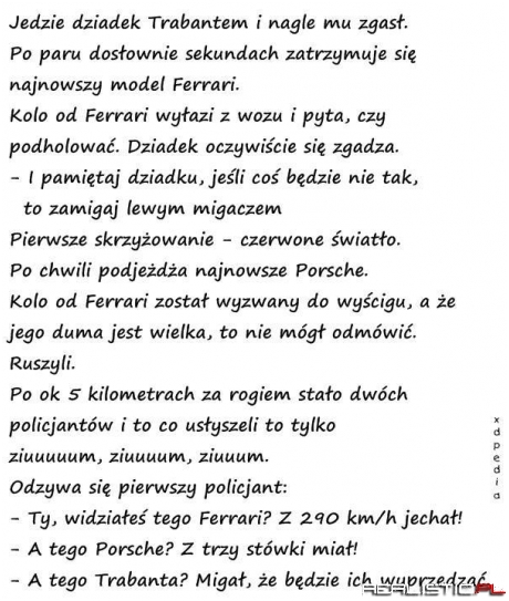 Jedzie dziadek trabantem :D